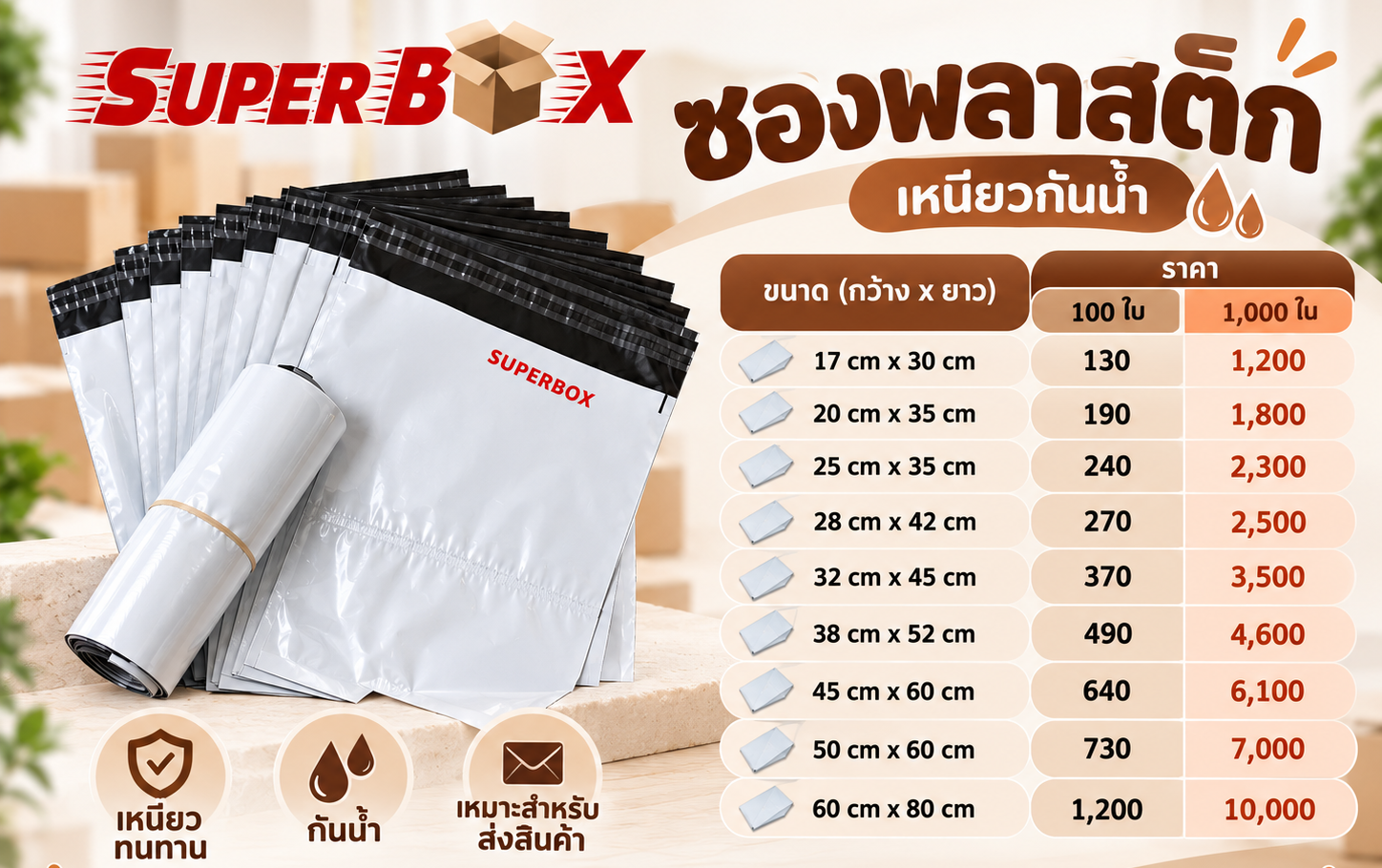 ซองพลาสติกเหนียวกันน้ำ Poly Mailers